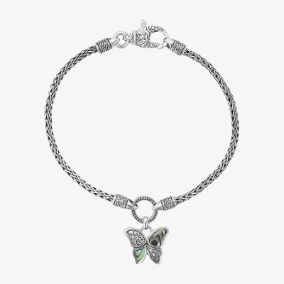 Fine Jewelry Bali Inspired Womens Genuine Multi Color Abalone Sterling Silver Butterfly Charm Bracelet