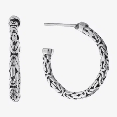 Fine Jewelry Bali Inspired Womens Sterling Silver 24.3mm Round Hoop Earrings In Transparent