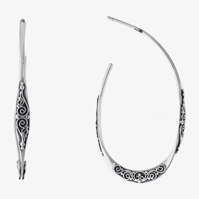 Fine Jewelry Bali Inspired Womens Sterling Silver 41.9mm Hoop Earrings In Transparent