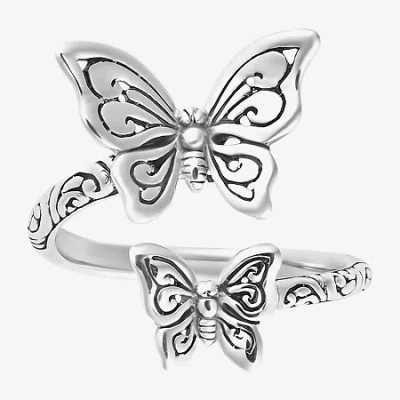 Fine Jewelry Bali Inspired Womens Sterling Silver Butterfly Bypass Cocktail Ring In Transparent