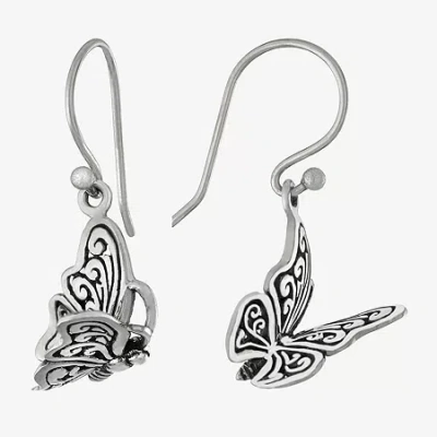 Fine Jewelry Bali Inspired Womens Sterling Silver Butterfly Drop Earrings In Transparent
