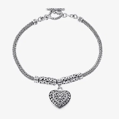 Fine Jewelry Bali Inspired Womens Sterling Silver Heart Charm Bracelet In Transparent