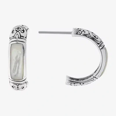 Fine Jewelry Bali Inspired Womens White Mother Of Pearl Sterling Silver 20.3mm Hoop Earrings In Transparent