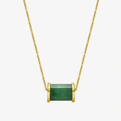 Fine Jewelry Barrel Womens Genuine Green Jade 18k Gold Over Silver 18 Inch Pendant Necklace