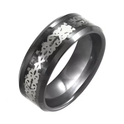 Fine Jewelry Black Ceramic & Stainless Steel Patterned Band