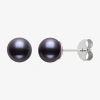 Fine Jewelry Black Cultured Freshwater Pearl Sterling Silver 8mm Ball Stud Earrings In Black