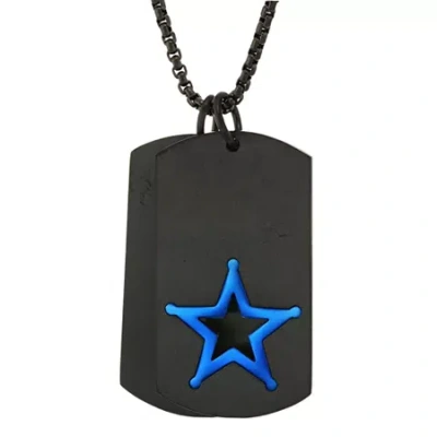 Fine Jewelry "blue Lives Matter" Mens Stainless Steel Dog Tag Star 24 Inch Pendant Necklace In Transparent
