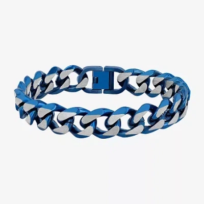 Fine Jewelry Blue Stainless Steel Solid Curb Chain Bracelet In Transparent