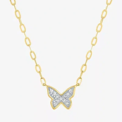 Fine Jewelry Butterfly (gh / Si2 I1) Womens 1/10 Ct. T.w. Lab Grown White Diamond 14k Gold Over Silver Butterfly  In Yellow