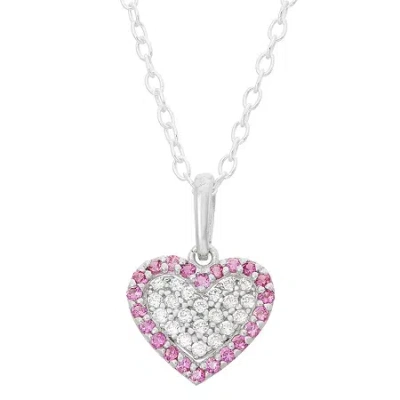 Fine Jewelry Kids' Children's 14k Rose Gold Over Silver Cubic Zirconia Heart Pendant Necklace In Metallic