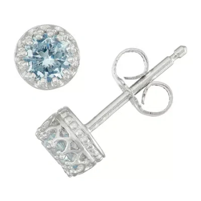 Fine Jewelry Kids' Children's Sterling Silver Lab Created Aquamarine 4mm Stud Earrings In Metallic