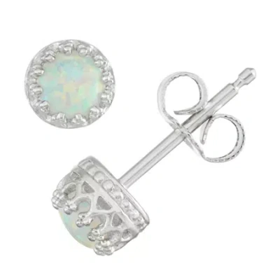 Fine Jewelry Kids' Children's Sterling Silver Opal 4mm Stud Earrings In Metallic