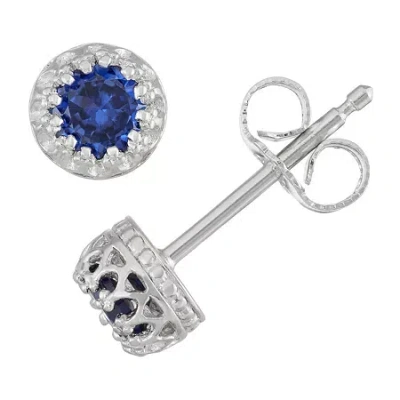 Fine Jewelry Kids' Children's Sterling Silver Sapphire 4mm Stud Earrings In Metallic
