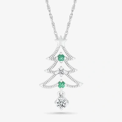 Fine Jewelry Christmas Tree Womens Lab Created Green Emerald Sterling Silver 18 Inch Pendant Necklace In Transparent