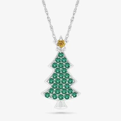 Fine Jewelry Christmas Tree Womens Lab Created Green Emerald Sterling Silver 18 Inch Pendant Necklace In Transparent