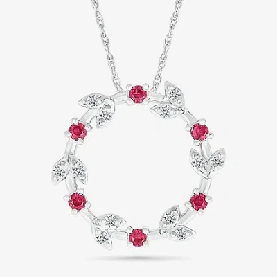 Fine Jewelry Christmas Wreath Womens Lab Created Red Ruby Sterling Silver Circle 18 Inch Pendant Necklace In Transparent