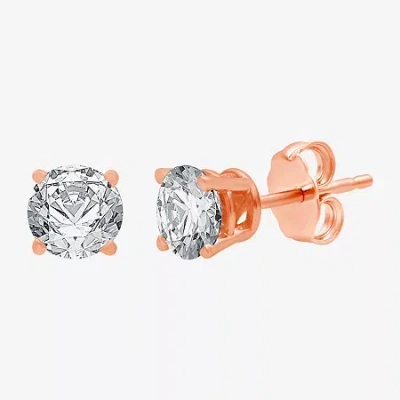 Fine Jewelry Classic Collection 1 Ct. T.w. Natural White Diamond 10k Gold 5.2mm Stud Earrings In Pink