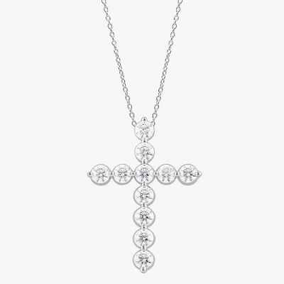 Fine Jewelry Cross (f/si2) Womens 2 Ct. T.w. Lab Grown White Diamond Sterling Silver Cross 18 Inch Pendant Neckla