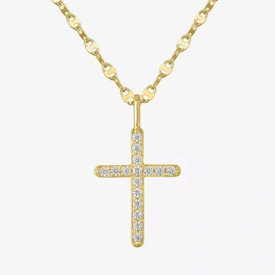Fine Jewelry Cross (gh / Si2 I1) Womens 1/6 Ct. T.w. Lab Grown White Diamond 10k Gold Cross 16 Inch Pendant Neckl In Yellow