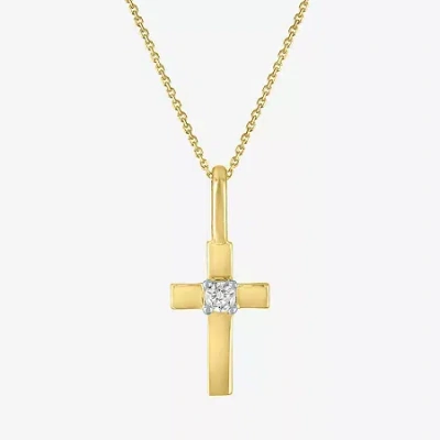 Fine Jewelry Cross (gh / Si2 I1) Womens Diamond Accent Lab Grown White Diamond 10k Gold Cross 16 Inch Pendant Nec In Yellow