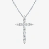 Fine Jewelry Cross (g-h / Si2-i1) Womens 1 Ct. T.w. Lab Grown White Diamond Pure Silver Over Brass Cross 18 Inch  In White