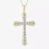 Fine Jewelry Cross (i,i2) Womens 1 Ct. T.w. Lab Grown White Diamond 14k Gold Over Silver 18 Inch Pendant Necklace In Yellow