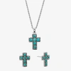 Fine Jewelry Cross Womens Enhanced Blue Turquoise Sterling Silver Cross Jewelry Set In Blue
