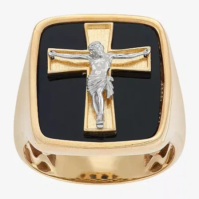 Fine Jewelry Crucifix Mens Genuine Black Onyx 10k Gold Cross Signet Ring In Transparent