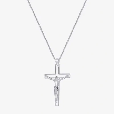 Fine Jewelry Crucifix Mens Sterling Silver Cross 24 Inch Pendant Necklace In Transparent