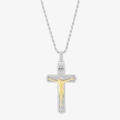 Fine Jewelry Crucifix Mens White Cubic Zirconia 14k Gold Over Silver Cross 24 Inch Pendant Necklace