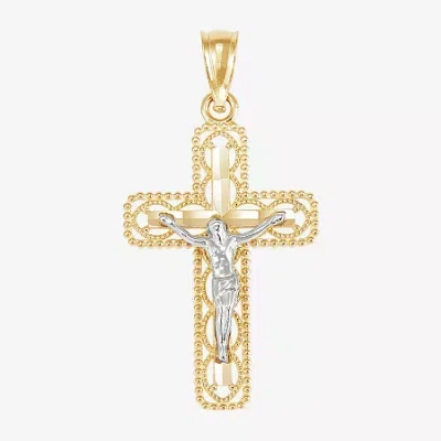 Fine Jewelry Crucifix Unisex Adult 14k Two Tone Gold Cross Pendant In Transparent