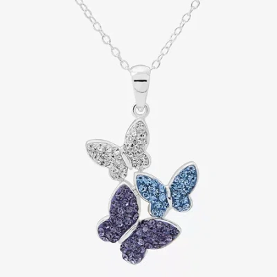 Fine Jewelry Crystal Butterflies Sterling Silver Pendant Necklace
