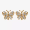 Fine Jewelry Cubic Zirconia 14k Gold 4.6mm Butterfly Stud Earrings In Transparent