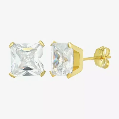 Fine Jewelry Cubic Zirconia 14k Gold 5mm Square Stud Earrings In Transparent