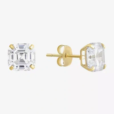 Fine Jewelry Cubic Zirconia 14k Gold 6mm Stud Earrings In Transparent