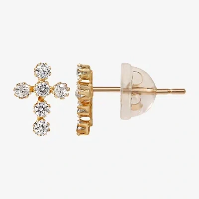 Fine Jewelry Kids' Cubic Zirconia 14k Gold 7.3mm Cross Stud Earrings
