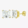 Fine Jewelry Cubic Zirconia 14k Gold 7mm Square Stud Earrings In Transparent