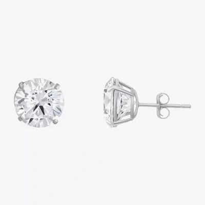 Fine Jewelry Cubic Zirconia 14k White Gold 9mm Stud Earrings In Transparent
