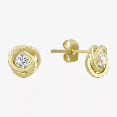 Fine Jewelry Cubic Zirconia Love Knot Earrings 14k Gold In Transparent