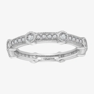 Fine Jewelry Cubic Zirconia Sterling Silver Round Band In Transparent