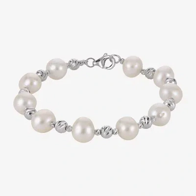 Fine Jewelry Cultured Freshwater Pearl & Brilliance Bead Sterling Silver Bracelet In Transparent