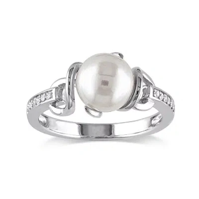 Fine Jewelry Cultured Freshwater Pearl And Diamond Accent Sterling Silver Ring In White