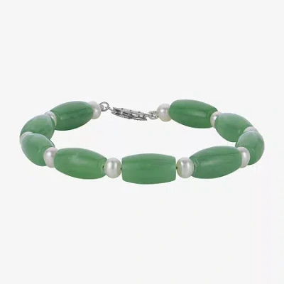 Fine Jewelry Cultured Freshwater Pearl & Genuine Jade Sterling Silver Bracelet In Transparent