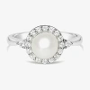Fine Jewelry Cultured Freshwater Pearl & Lab-created White Sapphire Sterling Silver Cocktail Ring In Transparent