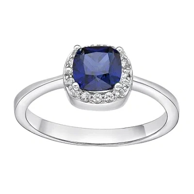 Fine Jewelry Cushion-cut Lab-created Sapphire And Genuine White Topaz Sterling Silver Ring