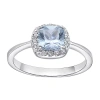 Fine Jewelry Cushion-cut Simulated Aquamarine And Genuine White Topaz Sterling Silver Ring In Blue