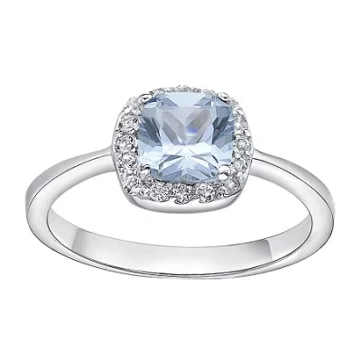 Fine Jewelry Cushion-cut Simulated Aquamarine And Genuine White Topaz Sterling Silver Ring In Blue