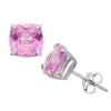 Fine Jewelry Cushion Lab-created Pink Sapphire Sterling Silver Stud Earrings In Transparent