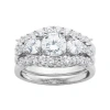 Fine Jewelry Diamonart Cubic Zirconia Sterling Silver 3-stone Bridal Ring Set In Metallic
