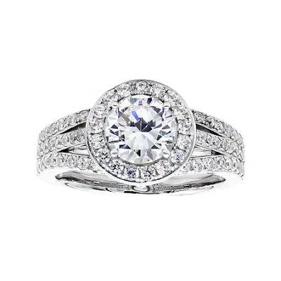 Fine Jewelry Diamonart Cubic Zirconia Sterling Silver Halo Ring